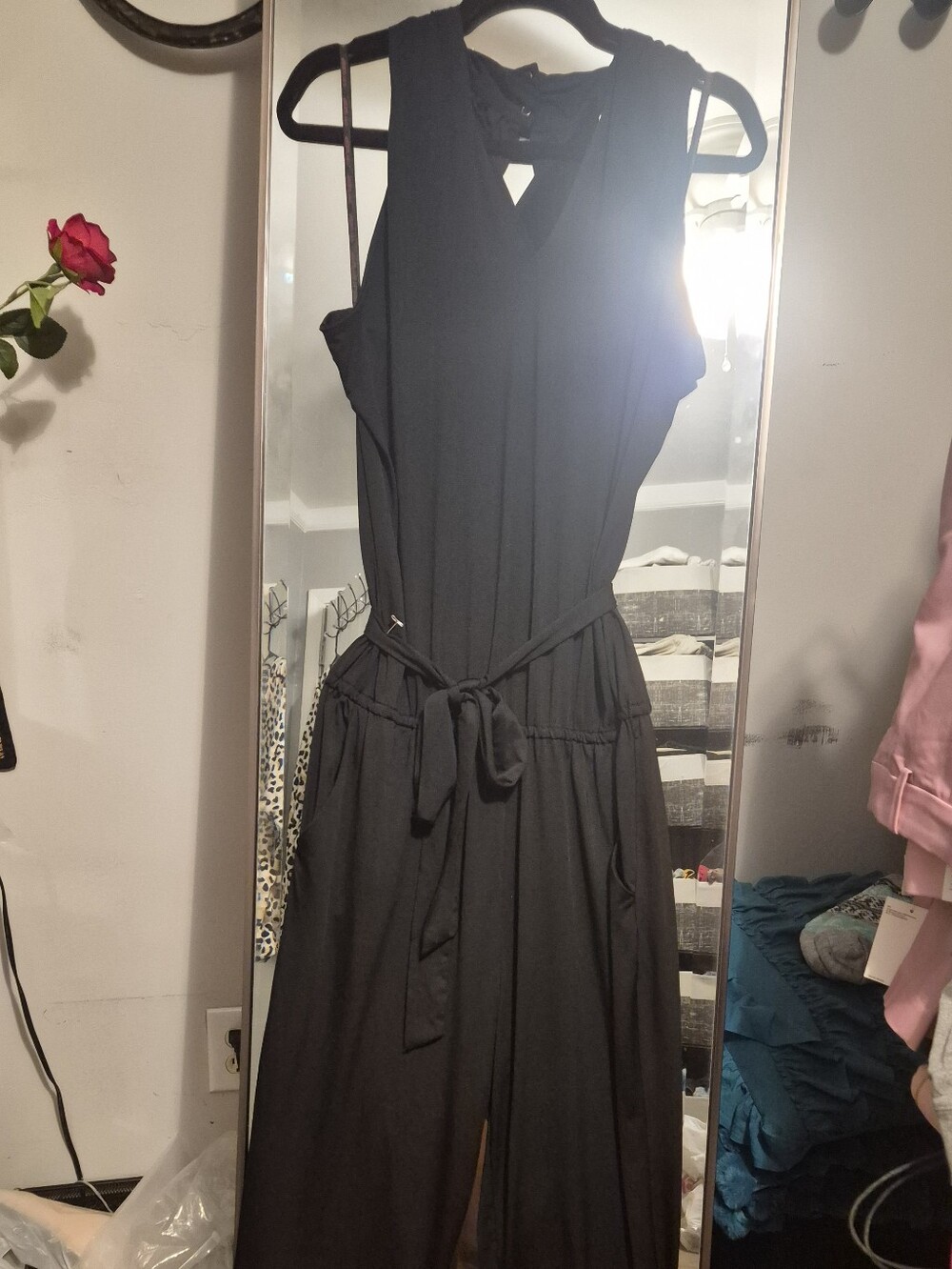 Black Women's Tie-Waist Jumpsuit With jeannie Bottoms - Picture 2 of 4